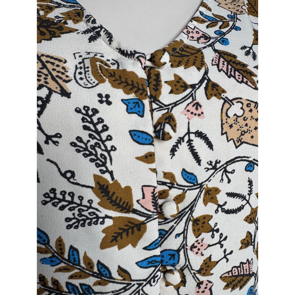 LOFT Ivory Botanical Floral Button Front Ruffle Cuff Boho Blouse Top Size Large - Picture 11 of 11